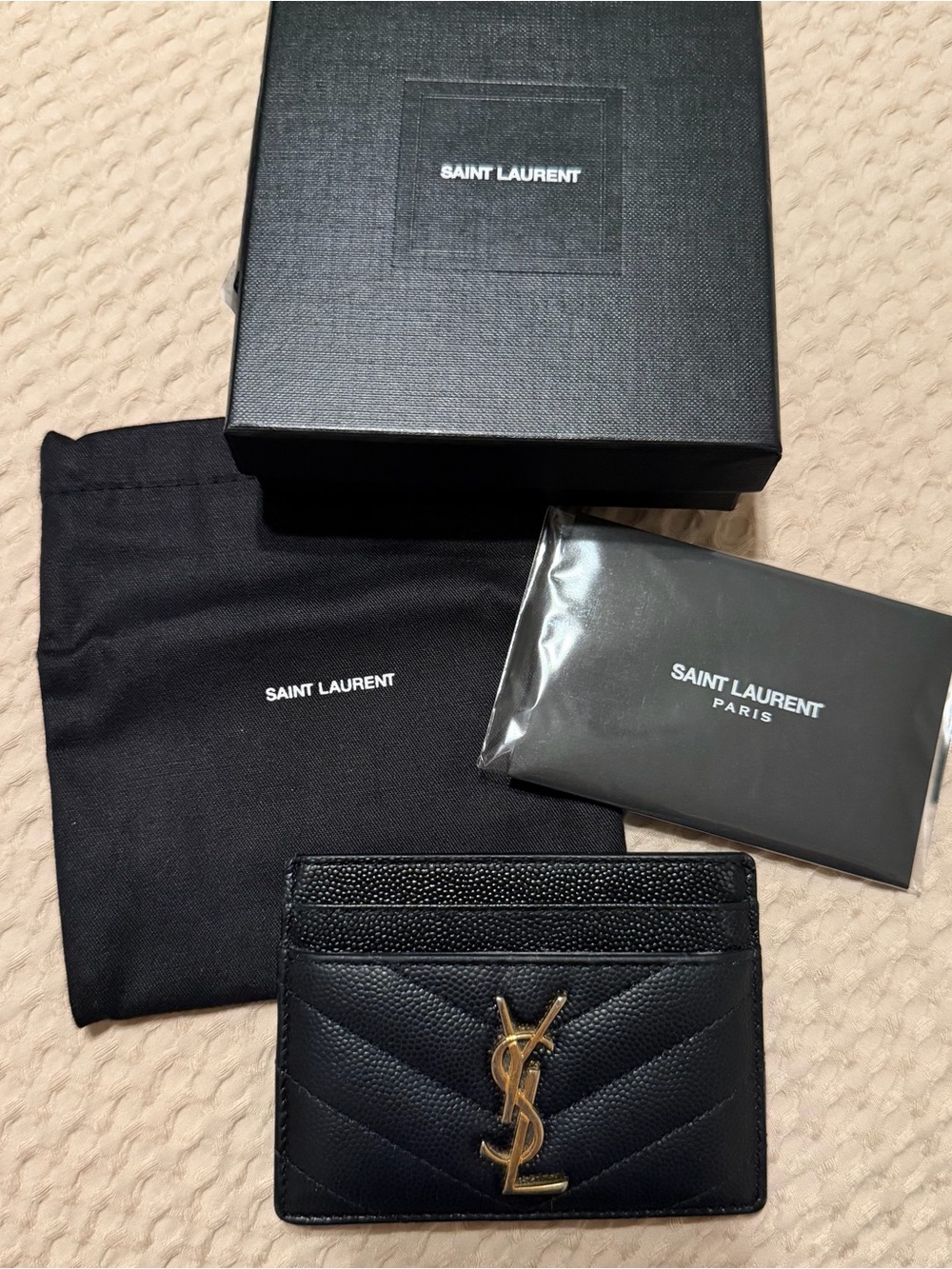 Saint Laurent Black Leather YSL Gold-Logo Card Case